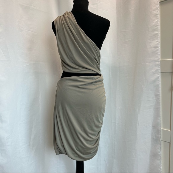 Zara khaki green draped ruched one shoulder asymmetrical cut-out mini dress XL - Picture 6 of 16